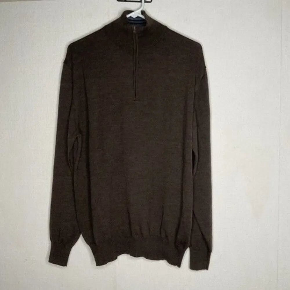 Paul Frederick 100% Merino Wool 1/4 Zip Sweater Pullover Men Size Large‎ Brown